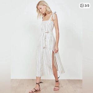 Reformation Elliot 100% Linen Patch Pocket Striped Midi Dress Large
